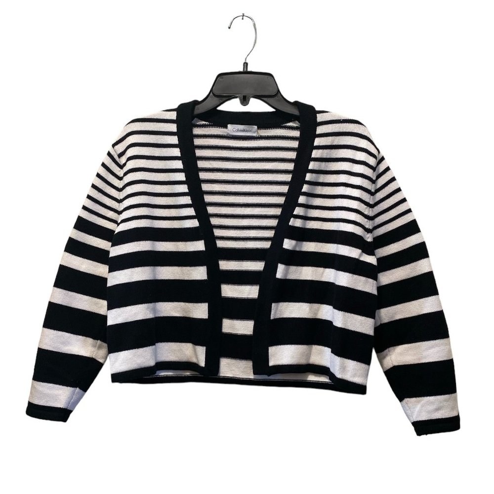 Calvin Klein Black and White Striped Knitted Cardigan